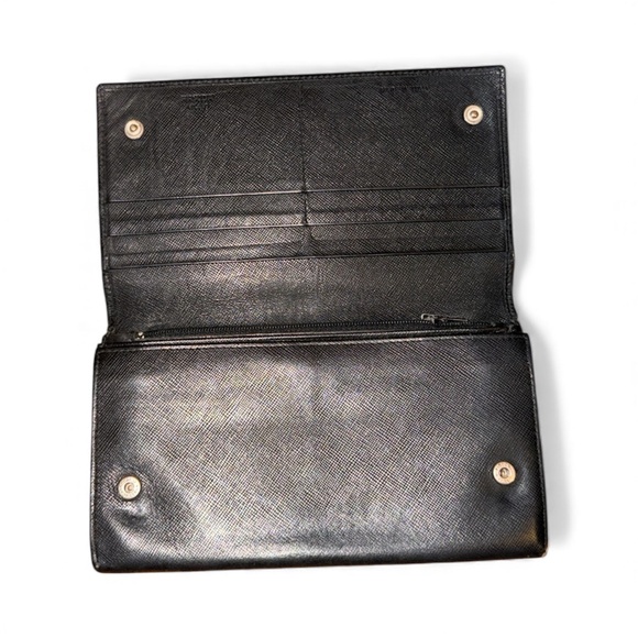 Authentic Prada Large Saffiano Leather Long Flap Large Wallet Black - Picture 12 of 15